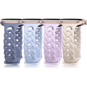 TOYOUTHS 4 Pack Braided Silicone Bands Compatible with Apple Watch Band 42/41/40/38/44/45/46/49mm Women, Celtic Slim Thin Lace Sport Breathable Strap for iWatch Series 11/10/9/8/7/6/5/4/SE Ultra 3/2/1 in Kuwait