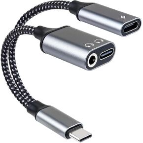 USB-C to 3.5mm Headphone Adapter, Supports 60W PD Fast Charging, 3-in-1 Type-C to AUX, Type-C Audio Interface and USB-C Charging, Hi-Fi DAC Sound Quality, Compatible with iPhone 15 and Samsung S24. in Kuwait
