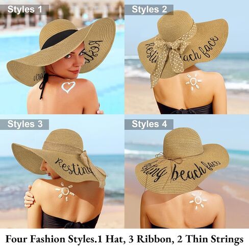 Floppy Beach Sun Hats for Women, Wide Brim Summer Straw Hat in Kuwait