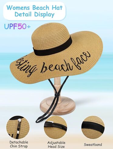 Floppy Beach Sun Hats for Women, Wide Brim Summer Straw Hat in Kuwait