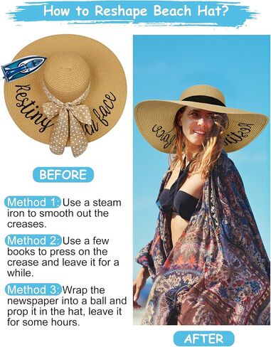 Floppy Beach Sun Hats for Women, Wide Brim Summer Straw Hat in Kuwait