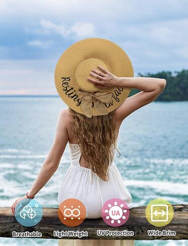 Floppy Beach Sun Hats for Women, Wide Brim Summer Straw Hat in Kuwait