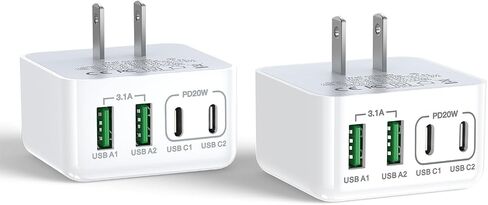 2-Pack 40W Flat USB C Charger Block 4 Multi Slim Flat Wall Charger Multiple Ports Fast Charging Adapter with PD20W & QC 3.0 Charger Plug for iPhone 17/16/15/14/13/ Pro/Pro Max, Samsung Galaxy, iPad in Saudi Arabia