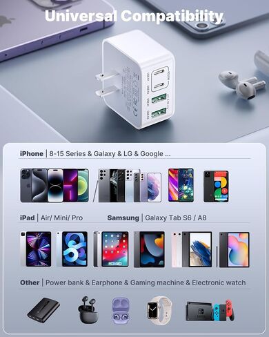 2-Pack 40W Flat USB C Charger Block 4 Multi Slim Flat Wall Charger Multiple Ports Fast Charging Adapter with PD20W & QC 3.0 Charger Plug for iPhone 17/16/15/14/13/ Pro/Pro Max, Samsung Galaxy, iPad in Saudi Arabia
