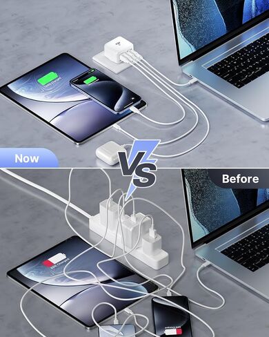 2-Pack 40W Flat USB C Charger Block 4 Multi Slim Flat Wall Charger Multiple Ports Fast Charging Adapter with PD20W & QC 3.0 Charger Plug for iPhone 17/16/15/14/13/ Pro/Pro Max, Samsung Galaxy, iPad in Saudi Arabia