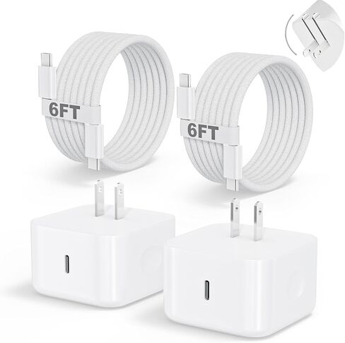 iPhone 17 Charger Fast Charging, USBC Charger 2 Pack 40W Foldable Dynamic USB C Apple Power Adapter with 60W Max, 6FT USB C Cable Woven Cord for iPhone 17 Air/17 Pro Max/16/16 Pro/15/iPad Pro/Air/Mini in Kuwait