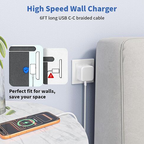 iPhone 17 Charger Fast Charging, USBC Charger 2 Pack 40W Foldable Dynamic USB C Apple Power Adapter with 60W Max, 6FT USB C Cable Woven Cord for iPhone 17 Air/17 Pro Max/16/16 Pro/15/iPad Pro/Air/Mini in Kuwait