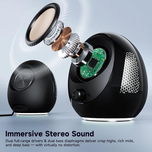 BESTISAN Computer Speakers, 20W Peak Power Bluetooth 5.4, USB & USB-C Powered PC Speakers with 9 RGB Light Modes, Gaming Desktop Speakers, Plug & Play Stereo & Enhanced Bass for Laptop Desktop Monitor in Kuwait