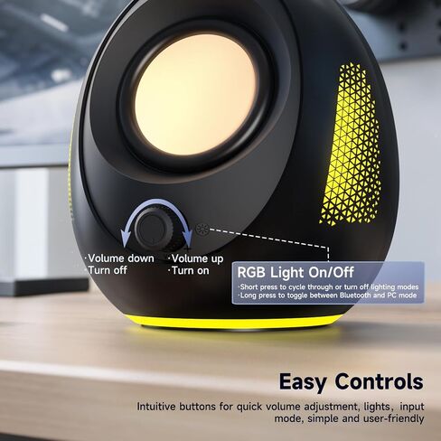 BESTISAN Computer Speakers, 20W Peak Power Bluetooth 5.4, USB & USB-C Powered PC Speakers with 9 RGB Light Modes, Gaming Desktop Speakers, Plug & Play Stereo & Enhanced Bass for Laptop Desktop Monitor in Kuwait