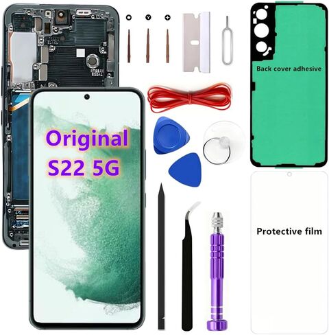 OEM Screen Replacement kit for Samsung Galaxy S22 6.1" Original AMOLED S22 5G SM-S901U,SM-S901U1 Display Touch Screen Digitizer Assembly (with Black Frame) in Kuwait