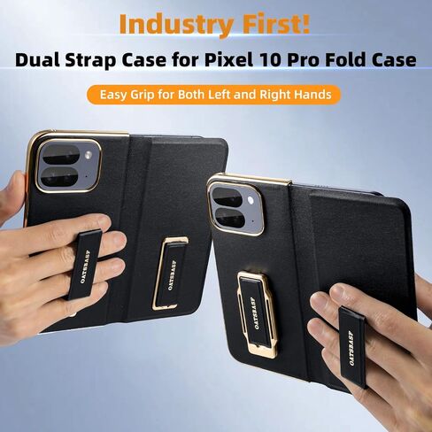 for Google Pixel 10 Pro Fold Leather Phone Case with Grip Ring Finger Strap,360°Rotating Stand Built-in Screen Cases,Full Body Protector Anti-Scratch Shockproof Wristband Flip Cover(Onyx) in Kuwait