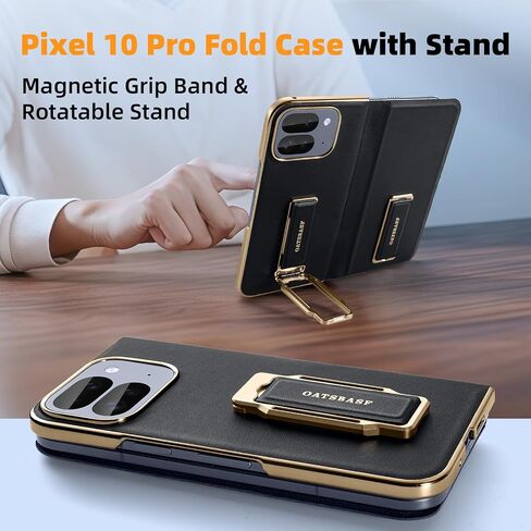 for Google Pixel 10 Pro Fold Leather Phone Case with Grip Ring Finger Strap,360°Rotating Stand Built-in Screen Cases,Full Body Protector Anti-Scratch Shockproof Wristband Flip Cover(Onyx) in Kuwait
