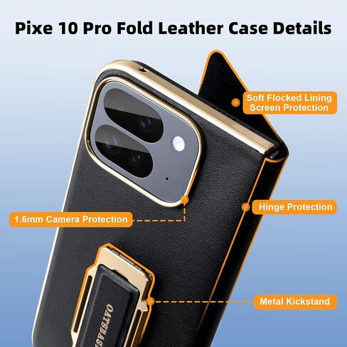 for Google Pixel 10 Pro Fold Leather Phone Case with Grip Ring Finger Strap,360°Rotating Stand Built-in Screen Cases,Full Body Protector Anti-Scratch Shockproof Wristband Flip Cover(Onyx) in Kuwait