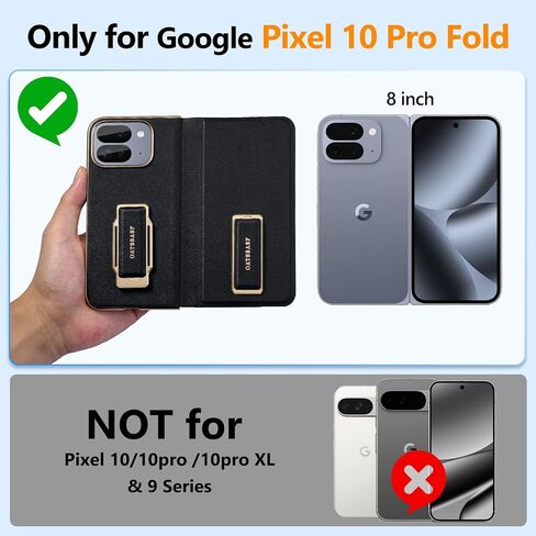 for Google Pixel 10 Pro Fold Leather Phone Case with Grip Ring Finger Strap,360°Rotating Stand Built-in Screen Cases,Full Body Protector Anti-Scratch Shockproof Wristband Flip Cover(Onyx) in Kuwait