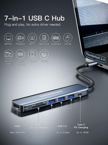 محور USB C، Dockteckتوسيع 5 في 1 محول USB-C متعدد المنافذ in Kuwait