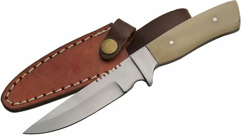 SZCO Full Tang Bowie Knife 7 Inch - Pocket Knifes with Stainless Steel Blade, Straight Bone Handle & Leather Sheath - Camping Knife for Hiking, Camping & Outdoor - Skinning knife for Men in Saudi Arabia