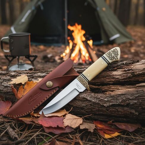 SZCO Full Tang Banded Celtic Hunting Knife 8 Inch - Camping Knife with Bone Handle, Stainless Steel Blade & Sheath - Pocket Knife for Hunting, Camping & Outdoor uses - Knives for Men in Saudi Arabia