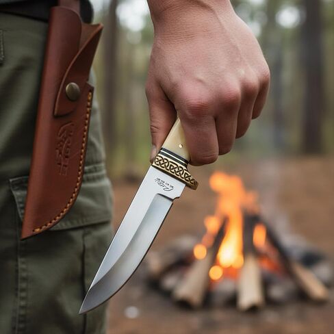SZCO Full Tang Banded Celtic Hunting Knife 8 Inch - Camping Knife with Bone Handle, Stainless Steel Blade & Sheath - Pocket Knife for Hunting, Camping & Outdoor uses - Knives for Men in Saudi Arabia