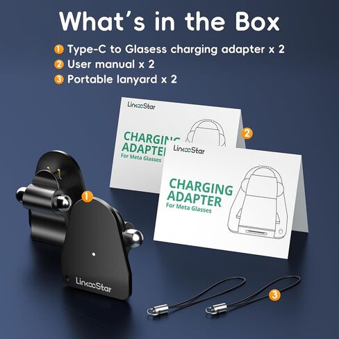 2 Pack USB C Charging Adapter Connector for Ray-Ban Meta AI Smart Glasses (Gen 1 & Gen 2) Wayfarer/Skyler/Headliner/Scriber & Oakley Meta HSTN, LED Indicator Portable Replacement Charger Accessories in Kuwait