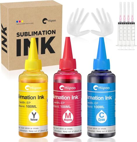 Hiipoo Sublimation Ink Refilled Bottles with Heat Tape Refill for ET2400 XP4105 XP4100 ET2720 ET2760 ET2750 ET4800 ET-2800 ET-2803 ET-2850 Inkjet Printers Heat Press Transfer on Mugs T-Shirts（BCMY） in Saudi Arabia