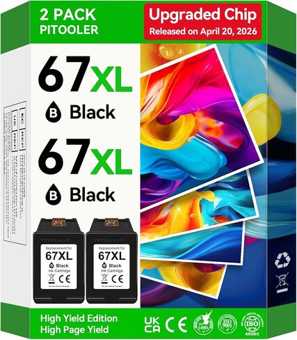 Upgraded Chip 67XL Black Ink Cartridges Compatible for HP 67 67XL Black Ink Cartridge Work with DeskJet 2855e 2827e 2800e 4255e 2755e 2700 4155e 4227e 2700e 2734e 2852e Envy 6055e 6000 6455e Printer in Kuwait
