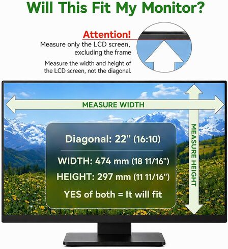 2 Pack 22 inch Computer Privacy Screen Filter for 16:10 Aspect Ratio Widescreen Monitor,22in Curved Computer Monitor Privacy Shield Anti Glare Eye Protection, Anti-Scratch Removable Protector Film in Saudi Arabia