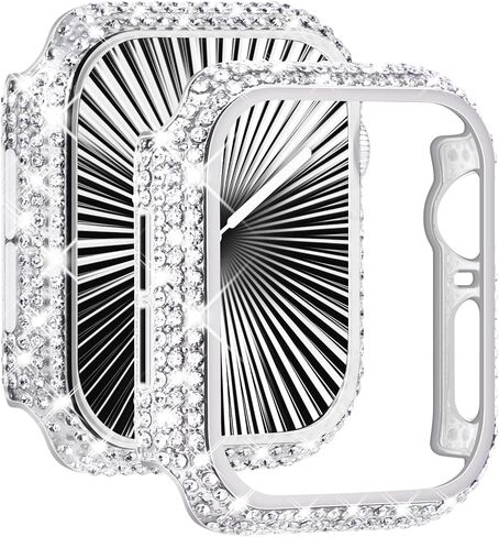 NewWays 2-Pack Full Diamonds Bling Cases for Apple Watch Case 40mm Women, Fully Paved Diamonds Protective Bumper for iWatch SE Series 6 5 4 40mm, Gold/Clear in Saudi Arabia