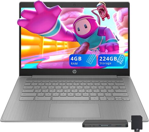 HP Chromebook 14" HD Laptop for Business & Students, Intel Celeron N4120, 4GB LPDDR4, 576GB Storage(64GB eMMC+512GB Docking Station), UHD Graphics, Webcam, Long Battery Life, Chrome OS, Modern Gray in Kuwait