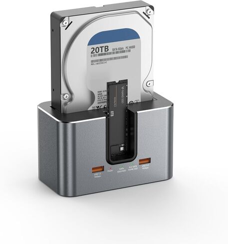 Hybrid Dual-Drive Hard Drive Docking Station, Supports 1×SATA HDD/SSD (2.5"/3.5") + 1×M.2 NVMe SSD, USB-C Tool-Free External Dock for Data Access & Backup in Saudi Arabia
