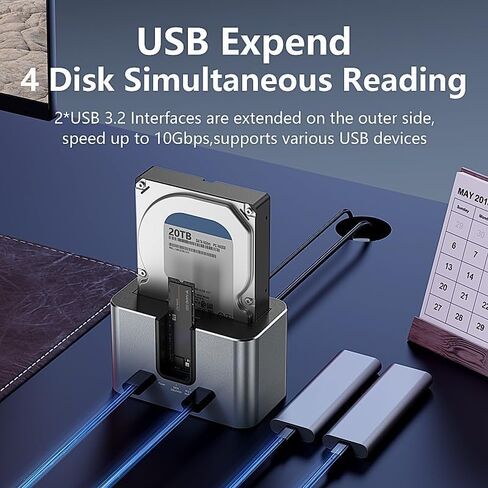 Hybrid Dual-Drive Hard Drive Docking Station, Supports 1×SATA HDD/SSD (2.5"/3.5") + 1×M.2 NVMe SSD, USB-C Tool-Free External Dock for Data Access & Backup in Saudi Arabia
