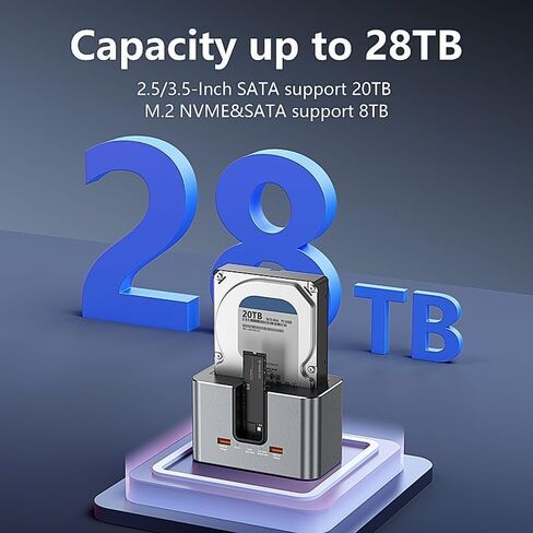 Hybrid Dual-Drive Hard Drive Docking Station, Supports 1×SATA HDD/SSD (2.5"/3.5") + 1×M.2 NVMe SSD, USB-C Tool-Free External Dock for Data Access & Backup in Saudi Arabia