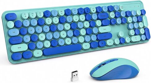 Wireless Keyboard and Mouse Combo, 2.4G Silent Keyboard Mouse Set with Round Retro Keycaps, Ergonomic Design for Office Home, USB Receiver, Compatible with PC Laptop Desktop Computer, Blue in Saudi Arabia