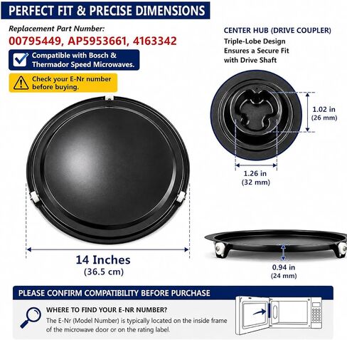 00795449 Metal Microwave Oven Turntable Cooking Tray 14.3in Fits for Most Bosch Thermador Gaggenau Microwaves, Replaces Part Numbers 795449 4163342 AP5953661 PS10061150 Black in Saudi Arabia
