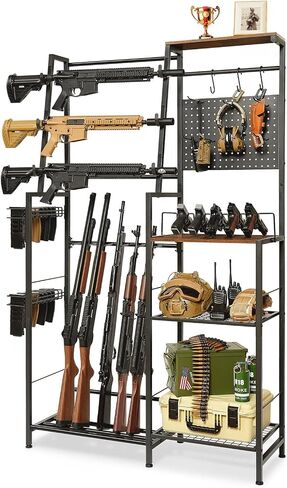 DGWJSU Gun Rack, 8 Rifle Rack Stand with Pistol Shelves, Indoor Gun Rack for Wall Mount, Floor Gun Stand with 2 Bottom Storage Shelves, Folding Gun Rack Stand for Hunting Rifle Airsoft Gun Holder in Saudi Arabia