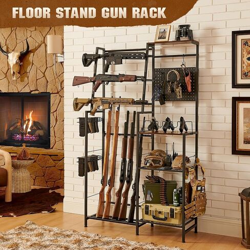 DGWJSU Gun Rack, 8 Rifle Rack Stand with Pistol Shelves, Indoor Gun Rack for Wall Mount, Floor Gun Stand with 2 Bottom Storage Shelves, Folding Gun Rack Stand for Hunting Rifle Airsoft Gun Holder in Saudi Arabia
