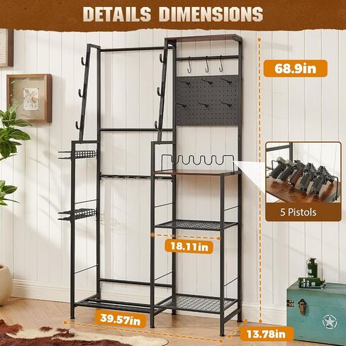 DGWJSU Gun Rack, 8 Rifle Rack Stand with Pistol Shelves, Indoor Gun Rack for Wall Mount, Floor Gun Stand with 2 Bottom Storage Shelves, Folding Gun Rack Stand for Hunting Rifle Airsoft Gun Holder in Saudi Arabia