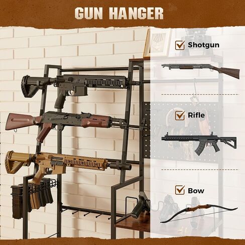DGWJSU Gun Rack, 8 Rifle Rack Stand with Pistol Shelves, Indoor Gun Rack for Wall Mount, Floor Gun Stand with 2 Bottom Storage Shelves, Folding Gun Rack Stand for Hunting Rifle Airsoft Gun Holder in Saudi Arabia