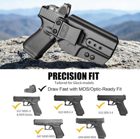 IWB Holster for Glock 19 17 19X 34 44 45 (Gen 1-6) & Glock 32 (Gen 3-4), Ruger RXM, Inside Waistband Concealed Carry Holster, Optic Cut, Adjustable Cant & Height, Right Hand, Black (OWB Ready) in Saudi Arabia