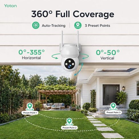 YOTON 2K Outdoor Security Camera 5G WiFi 360° Auto Tracking, Plug-in in Kuwait