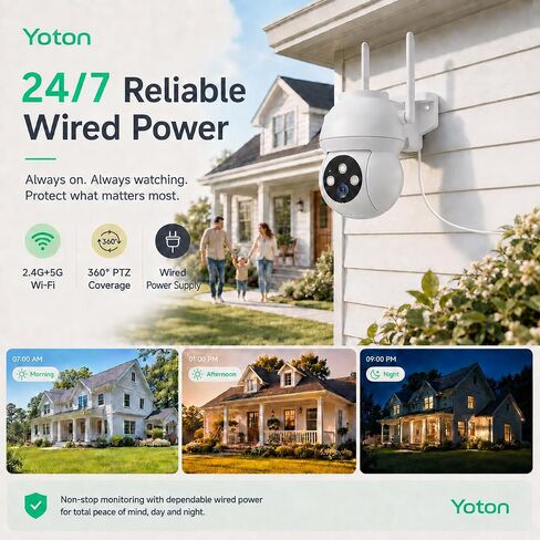 YOTON 2K Outdoor Security Camera 5G WiFi 360° Auto Tracking, Plug-in in Kuwait