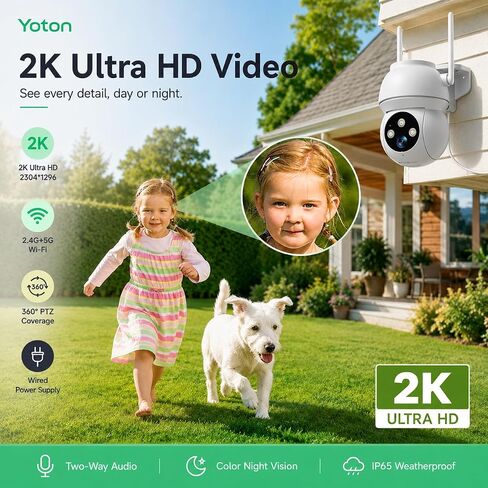 YOTON 2K Outdoor Security Camera 5G WiFi 360° Auto Tracking, Plug-in in Kuwait
