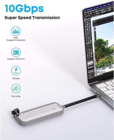 NSE35 M.2 NVMe & SATA SSD Enclosure, USB-C 3.2 Gen2 10Gbps, IP65 Waterproof Dustproof Zinc Alloy Case, Supports M Key/B+M Key PCIe 3.0/NGFF 2230/2242/2260/2280, Up to 4TB in Saudi Arabia
