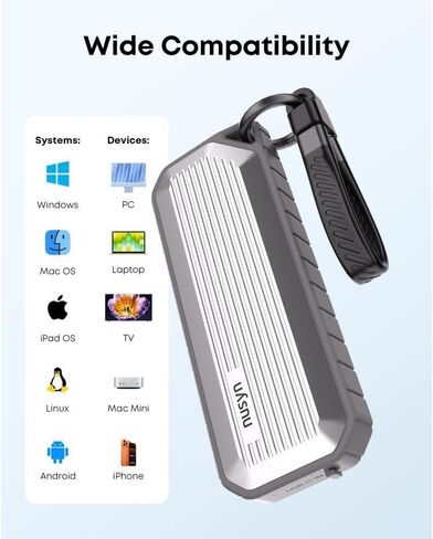 NSE35 M.2 NVMe & SATA SSD Enclosure, USB-C 3.2 Gen2 10Gbps, IP65 Waterproof Dustproof Zinc Alloy Case, Supports M Key/B+M Key PCIe 3.0/NGFF 2230/2242/2260/2280, Up to 4TB in Saudi Arabia