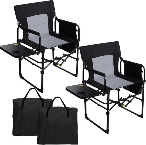 Romswi 2Pack Director Chairs for Outdoor, Folding Camping Chair, Compact Directors Chair Side Table and Side Bag, Heavy Duty Oversize Chair for Beach Fishing Picnic, Holds up to 400 lbs Blue in Kuwait