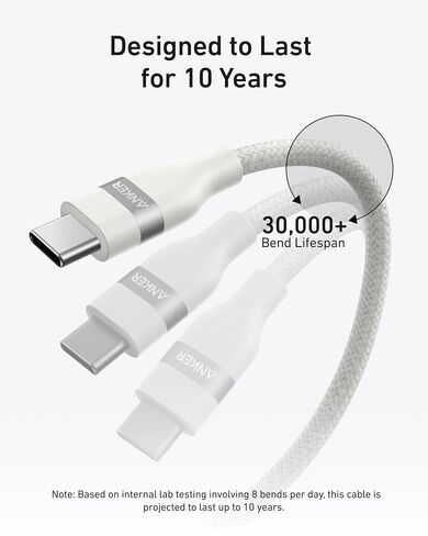 Anker Nano USB C Cable, 240W Flexible Multi-Color Braided Cord, Fast Charging Type C Charger for iPhone 17 Series, MacBook Pro and More (White, 6ft) (Pack of 2) in Saudi Arabia