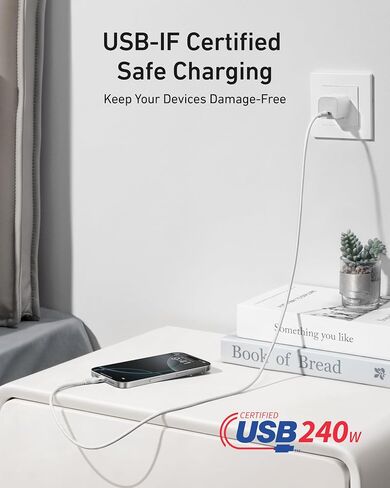 Anker Nano USB C Cable, 240W Flexible Multi-Color Braided Cord, Fast Charging Type C Charger for iPhone 17 Series, MacBook Pro and More (White, 6ft) (Pack of 2) in Saudi Arabia