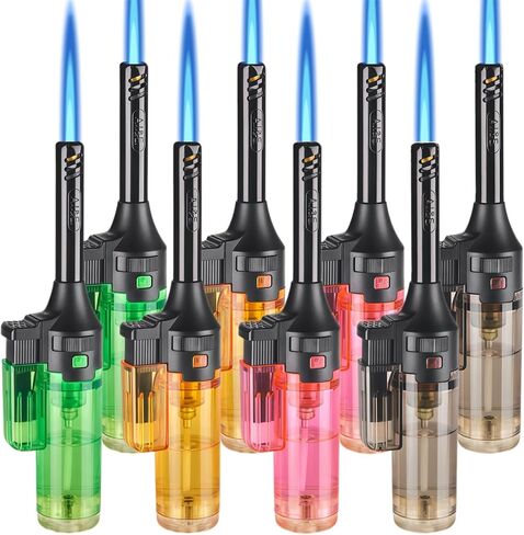 8 Pack Butane Torch Lighter, Mini Refillable Windproof Jet Flame Lighters with Safety Lock, Refillable Adjustable Flame Butane Gas Lighter for Candle Camping Fireplace BBQ Grill(Fuel Not Included) in Saudi Arabia