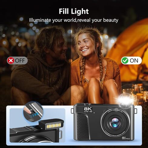 8K Digital Camera with 88MP & 3" 180° Flip Screen - 18X Zoom Auto Focus Vlogging Camera for YouTube/Photography, Includes 32GB SD Card & 2 Batteries (Gunmetal) in Kuwait