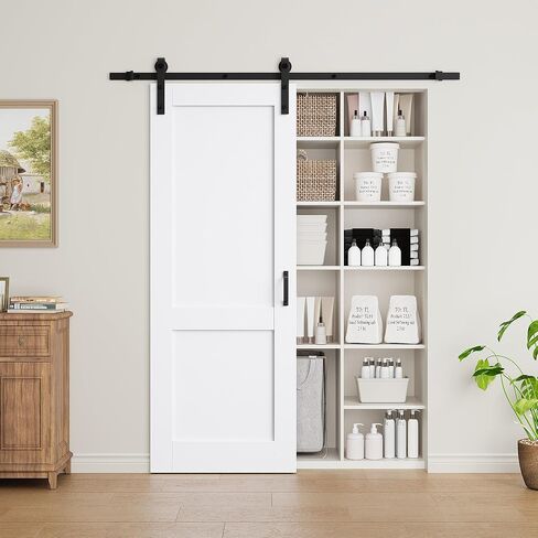 2-Panel White Solid Core Double Sliding Barn Door, 60"x80" in Kuwait