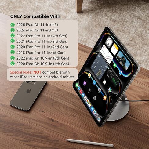 KU XIU Magnetic Wireless Charging Stand for iPad Pro/Air 11 M2 Only, Aluminum Alloy Arm Mount with 1M Cable, Foldable Adjustable Tablet Holder for iPad Pro 11 1st/2nd/3rd/4th,Air 10.9 4th/5th in Saudi Arabia